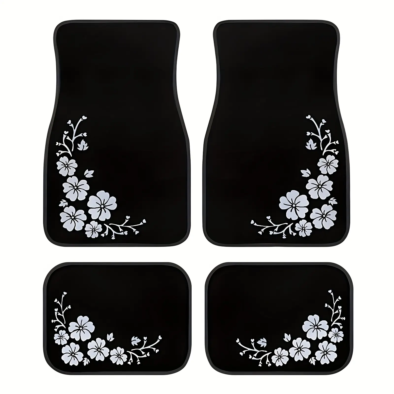 4pcs White Floral Pattern Car Non-slip Floor Mat, Automotive Floor Mats - Absorbent, Non-slip, Durable, Easy to Clean, Easy to Install - for Sedans, SUVs, Front and Rear Seat, Car Interior Accessories, Holiday Gifts, Car Accessory