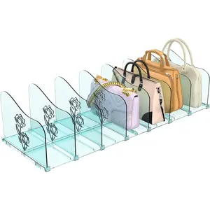 Rose Purse Dividers for Closet, 2 Pack Clear Clutch Purse Closet Organizers, Adjustable Handbag Storage Organizers, Plastic Bookshelf Separator Dividers for Bedroom Office