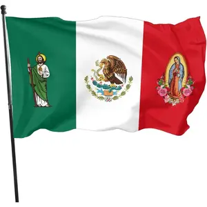 Mexican Flag 3X5ft Single Sided Mexico Banner Decorations Bandera de Mexico San Judas Tadeo Wall Decor