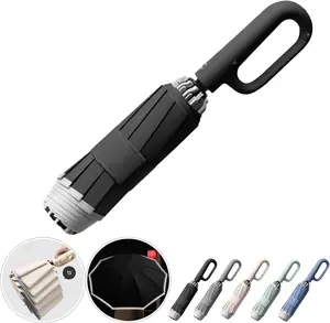 Ring Buckle Fully Automatic Umbrella, Reflective Safety Strip, Sturdy Windproof, Reverse Automatic, Travel Portable, Compact Folding (Black)