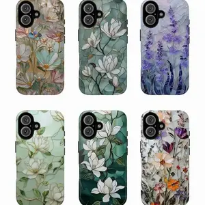 Stained Glass Flower Phone Case, Wildflower Stained Glass Effect Phone Case, Vintage Aesthetic Floral Gift Phones 13 14 15 16 17 Casing Tough Phonecase