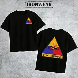 IronWear 1st Armored Division Old T Shirt Men's Retro Tactical US Army Veteran Graphic Tee Outdoor Sports Apparel Gift Men