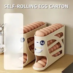 Egg Dispenser Fridge,Egg holder countertop,Space-Saving Automatic Rolling Egg Dispenser for Refrigerator,4 Tiers egg dispenser Holds up to 30 pcs, Dispenser for Fridge