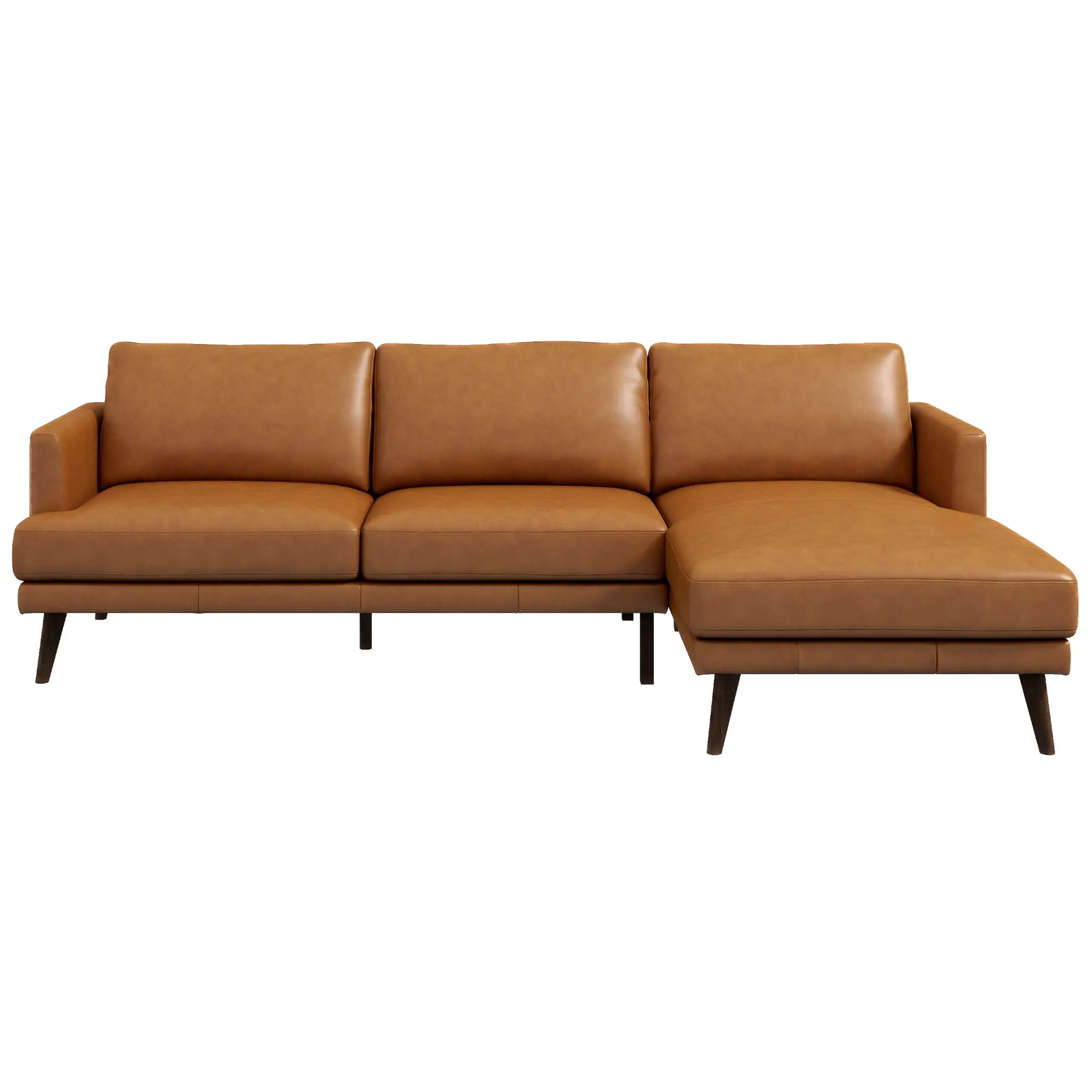 Lorena Tan Leather Sectional Sofa Right Facing Chaise
