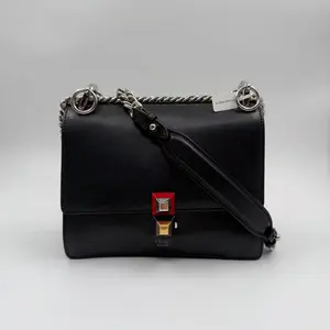 Pre-owned FENDI Smooth calfskin leather with suede interior lining Structured flap shoulder bag with chain strap Kan I Medium Shoulder Bag FD2Fei