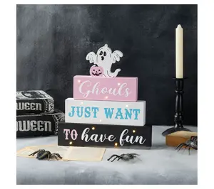 Glitzhome 12" Halloween LED Lighted Ghost BlockWord Sign Glitzhome 12" Halloween LED Lighted Ghost BlockWord Sign
