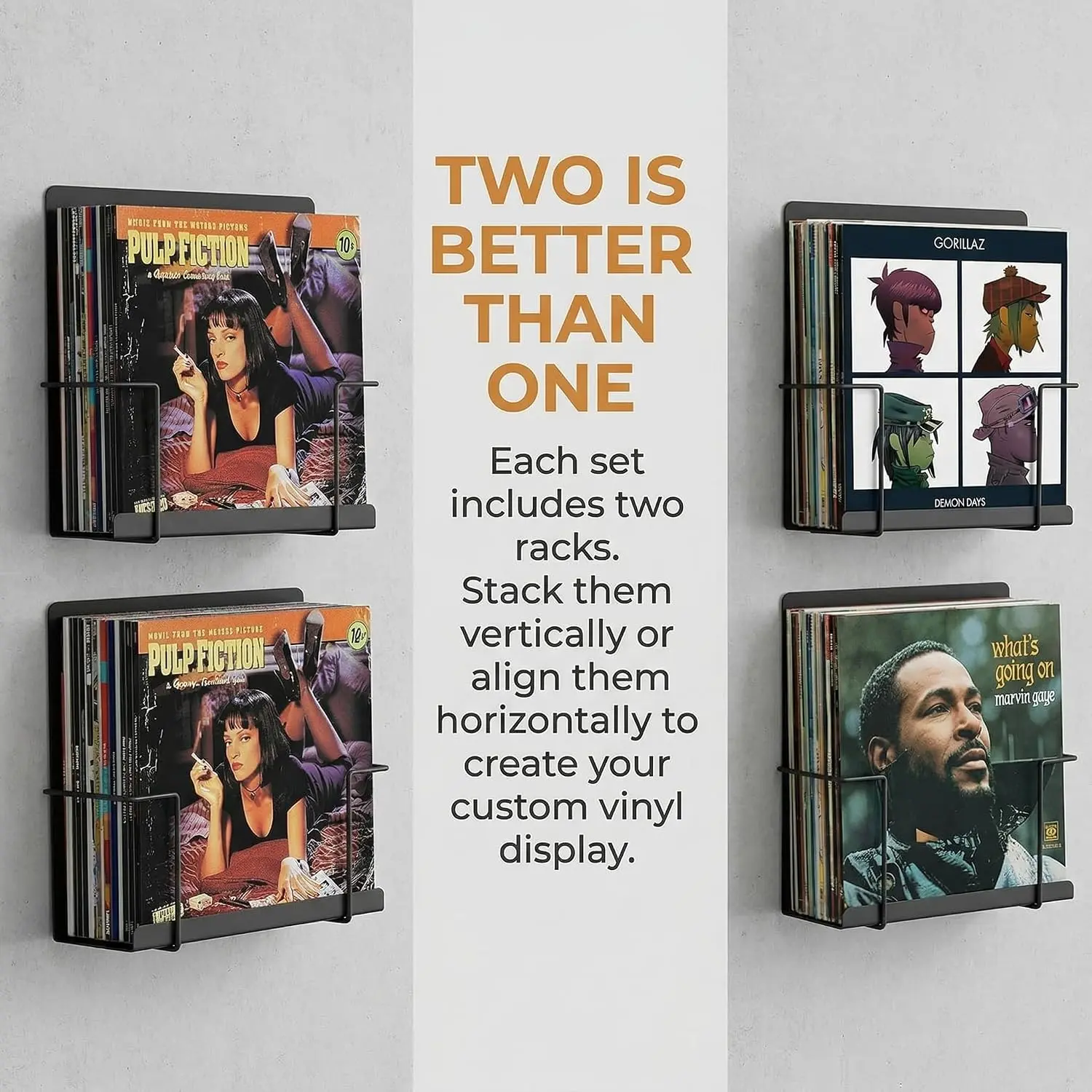 Vinyl Record Display Shelf Wall Mount, 2 Pack Metal LP Storage Holder, Floating Record Shelf for Album Art Display, Minimalist Steel Vinyl Organizer for Living Room Music Room Studio
