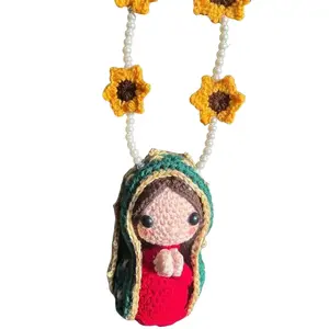 Handmade Virgin Mary Crochet Mirror Hanging – Durable Yarn, Faith Symbol & Inspirational Gift