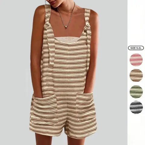 Imily Bela  Womens Summer Casual Sleeveless Romper Loose Striped Tied Shorts Overalls Jumpsuit with Pockets 2026 Clothes