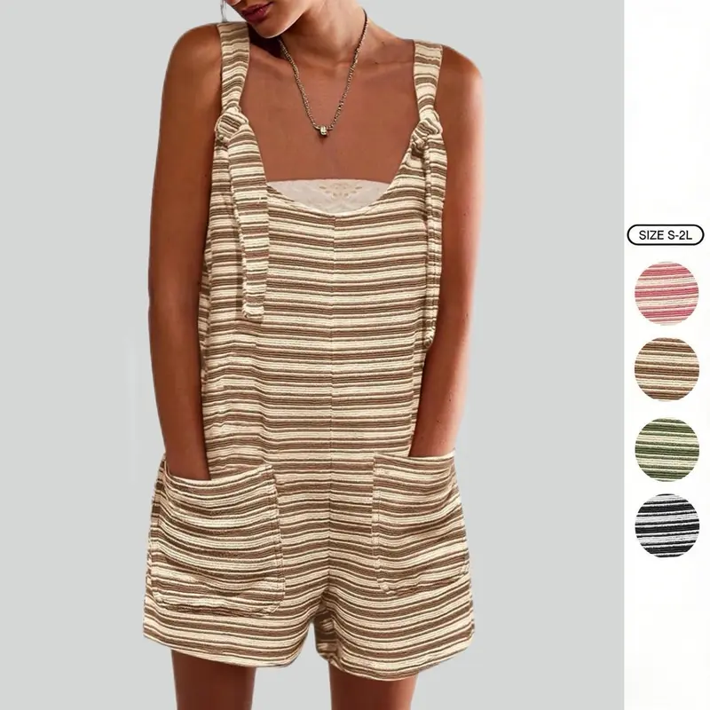 Imily Bela  Womens Summer Casual Sleeveless Romper Loose Striped Tied Shorts Overalls Jumpsuit with Pockets 2026 Clothes