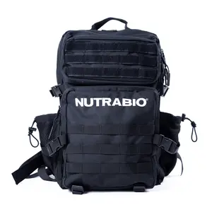 NutraBio Tactical Bag & Patch Bundle | 45L Capacity Bag for Men & Women with Mole straps, Reinforced Zipper Closure | USA Flag Patch