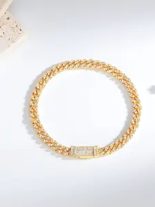 Iced Out 6mm Cuban Link Bracelet for Men Women, 14K Gold Plated Full Paved CZ Diamond Miami Cuban Chain Bracelet, Hip Hop Rapper Style Bling Jewelry, Diamond Encrusted Bracelet, Fashion Exquisite Bracelet
