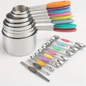 17-Piece Magnetic Colored Measuring Cup & Spoon Set (Family Version) - Stainless Steel with Silicone Handles, Stackable Kitchen Utensils for Valentine's Day Baking & Romantic Dinners, 17 Colored Measuring Tools (Family Version)