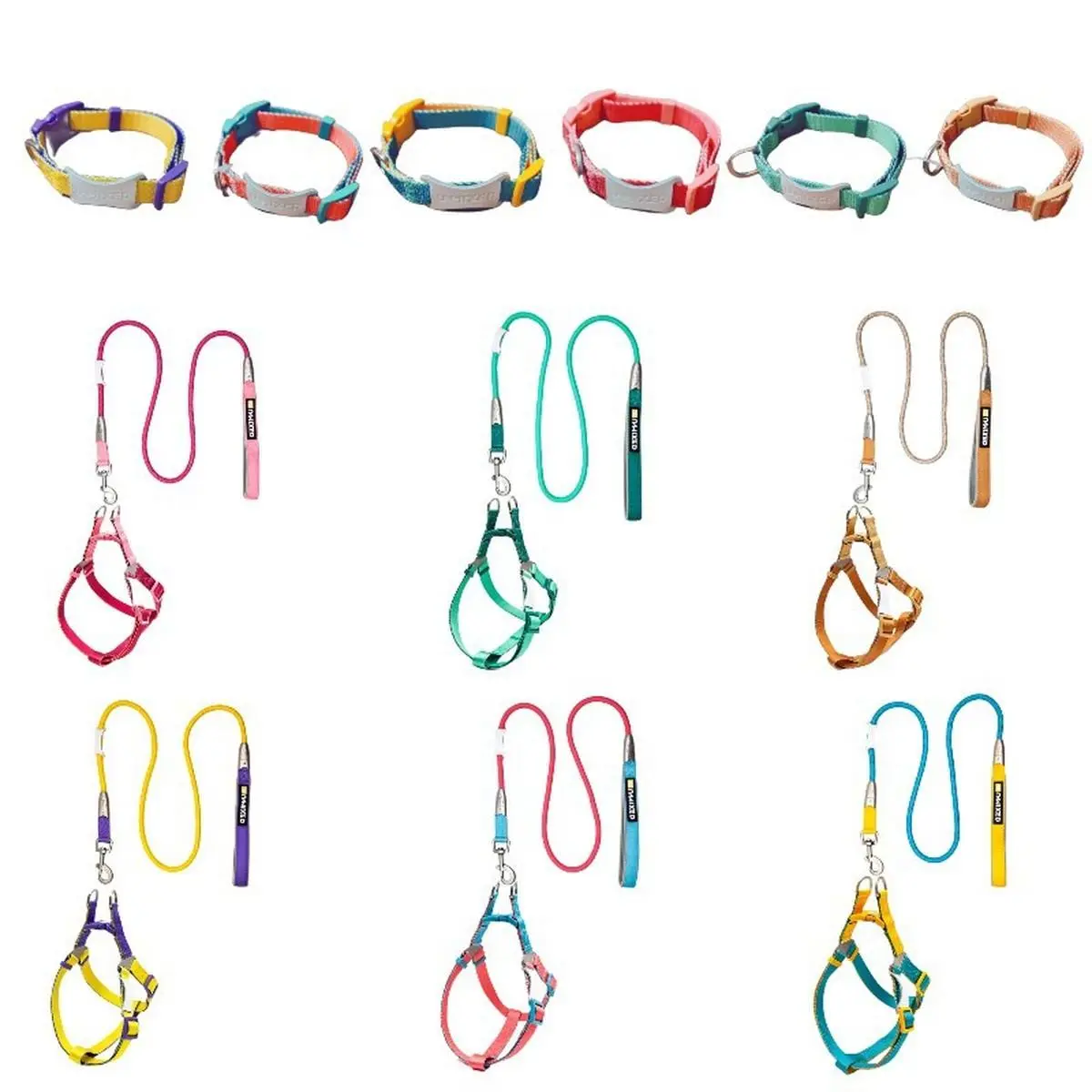 Candy Color-Block Dog Harness, Collar & Leash Set - Heavy-Duty Polyester Fabric Pet Supplies
