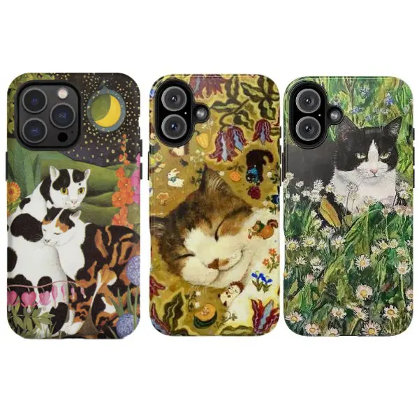 Customized Cozy Vintage Cat Art Smartphone Case - TPU Soft Silicone Protective Accessory, Shockproof, Scratch-Resistant, Drop-Proof, Full Screen Coverage, Compatible with iPhone 17 Pro Max, 17 Air, 16 Pro, 15 Plus, 14, 13, 12, 11