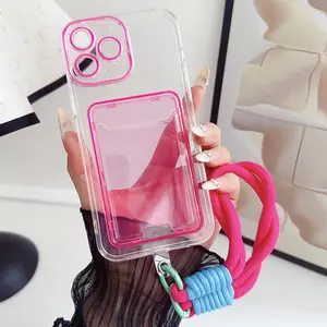 Clear Phone Case with Card Slot & Lanyard, Anti-drop & Anti-fingerprint Phone Protective Cover, Phone Accessories Compatible with iPhone Series