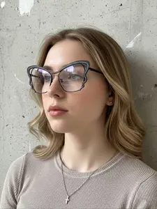 Elegant Butterfly Shape Women's Flat Mirror New Metal Cutout Street Style Eyeglasses Frame, Fashionable Ladies Glasses, 1pc