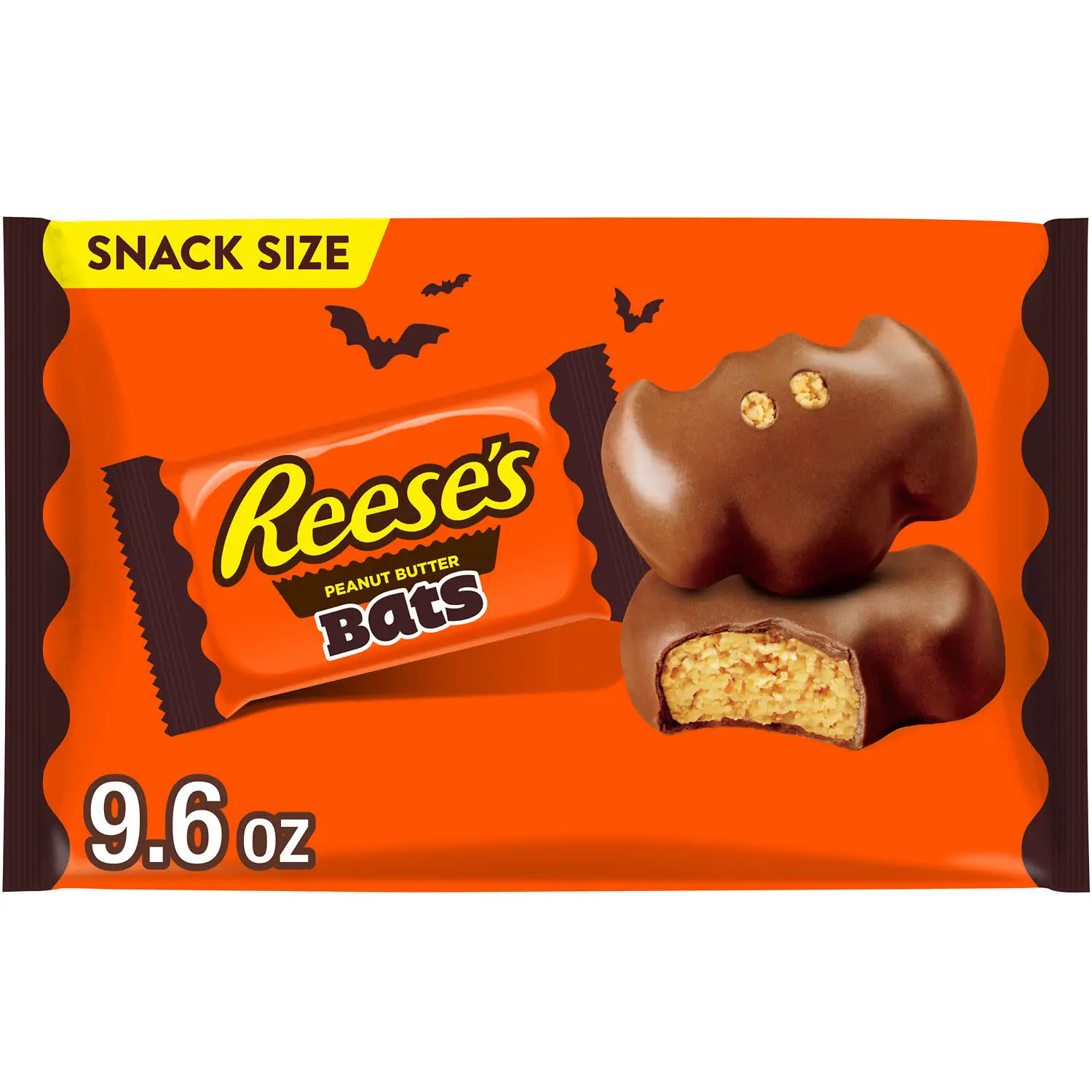 REESE'S Milk Chocolate Snack Size Peanut Butter Bats, Halloween Candy Bag, 9.6 oz
