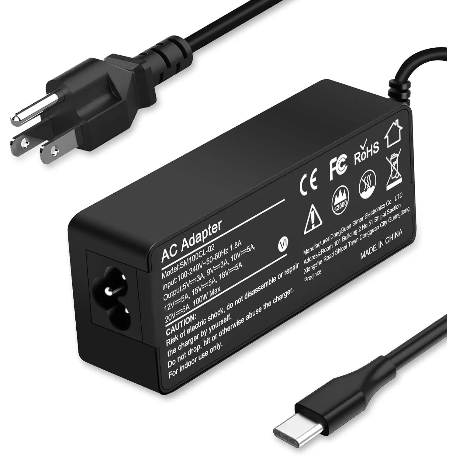 100W Max Charging Power Compact USB-C Wall Charger - Durable, Compatible with HP (Envy X360, EliteBook X2, Pavilion X2, ProBook X360), Lenovo, Acer, Dell, Asus, MacBook Pro/Air (16,15,14,13in), Chromebook, ThinkPad (Model SM100CL-01)