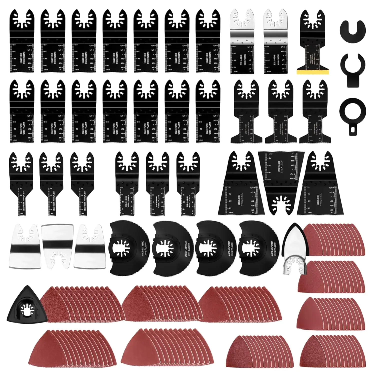 159 PCS Universal Titanium Oscillating Saw Blades Kit with 3pcs Adapters & 5 Different Grits of Sandpaper, Quickrelease Multitool Blades for Wood/Plastics/Metal, Compatible with Dewalt, Ridgid, Ryobi, Rockwell