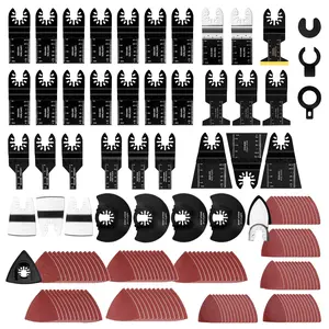 159 PCS Oscillating Saw Blades with Sandpaper, Universal Titanium Multitool Blades for Wood/Plastics/Metal, Quick Release Multi Tool Kits Compatible with Dewalt, Ridgid, Ryobi, Rockwell