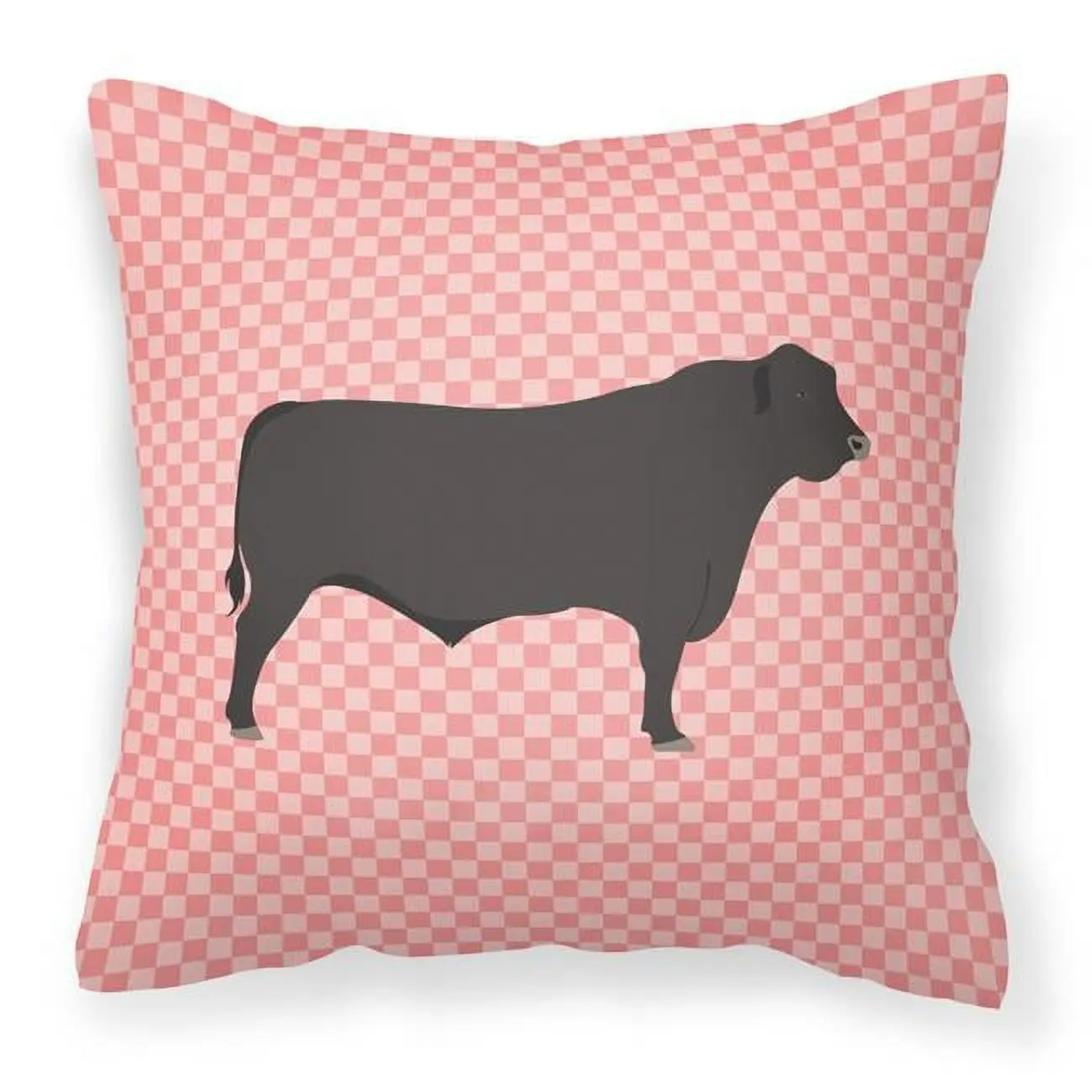 Carolines Treasures BB7828PW1818 Black Angus Cow Pink Check Polyester Decorative Pillow, 18 x 18 in. - Fade Resistant, Machine Washable