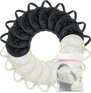 18 Packs  Makeup Remover Pads with a Washable Laundry Bag, Resuable Microfiber Round Towel   Towels, Soft Makeup Remover Cloth, Fast Drying Washcloth (Grey/White)