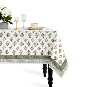 Cotton Block Print Tablecloth – Forest Green