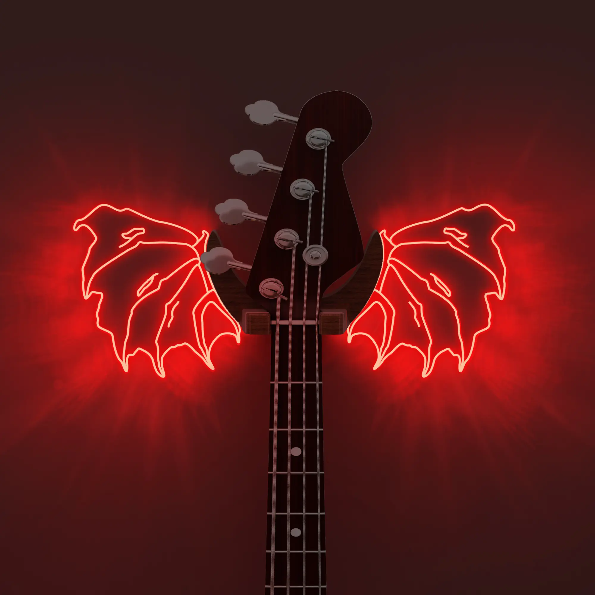 Guitar Stand Wall Mount with Luminous Devil Wings, Acrylic Wooden Guitar Hanger Shelf with USB Powered, for Acoustic Electric Bass Ukulele, Gift for Music Lovers Guitar Players