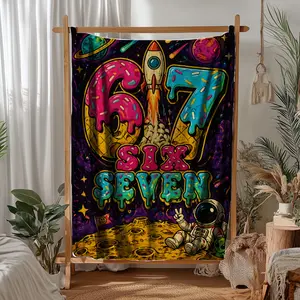 Space Graffiti Style Flannel Throw Blanket - USA Stock, 3-7 Days Delivery, Gift for Teens & Space Lovers, Home Decor Lightweight
