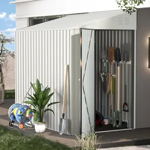 【2 Packages arrived at different times】4'x7' Lean-To Metal Storage Shed - Compact Wall-Mounted Outdoor Shed for Garden & Backyard Organization