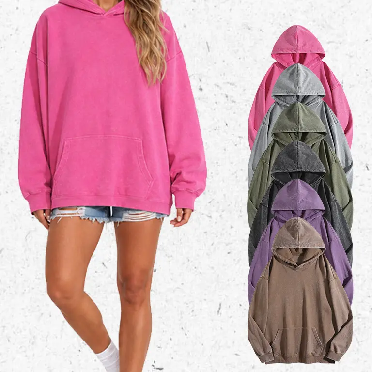 Holafish Women's Acid Wash Oversized Hoodie - Minimalist Street Style, Baggy Fit, Kangaroo Pocket, Retro Vintage Pullover for Fall Winter Fashion Tops
