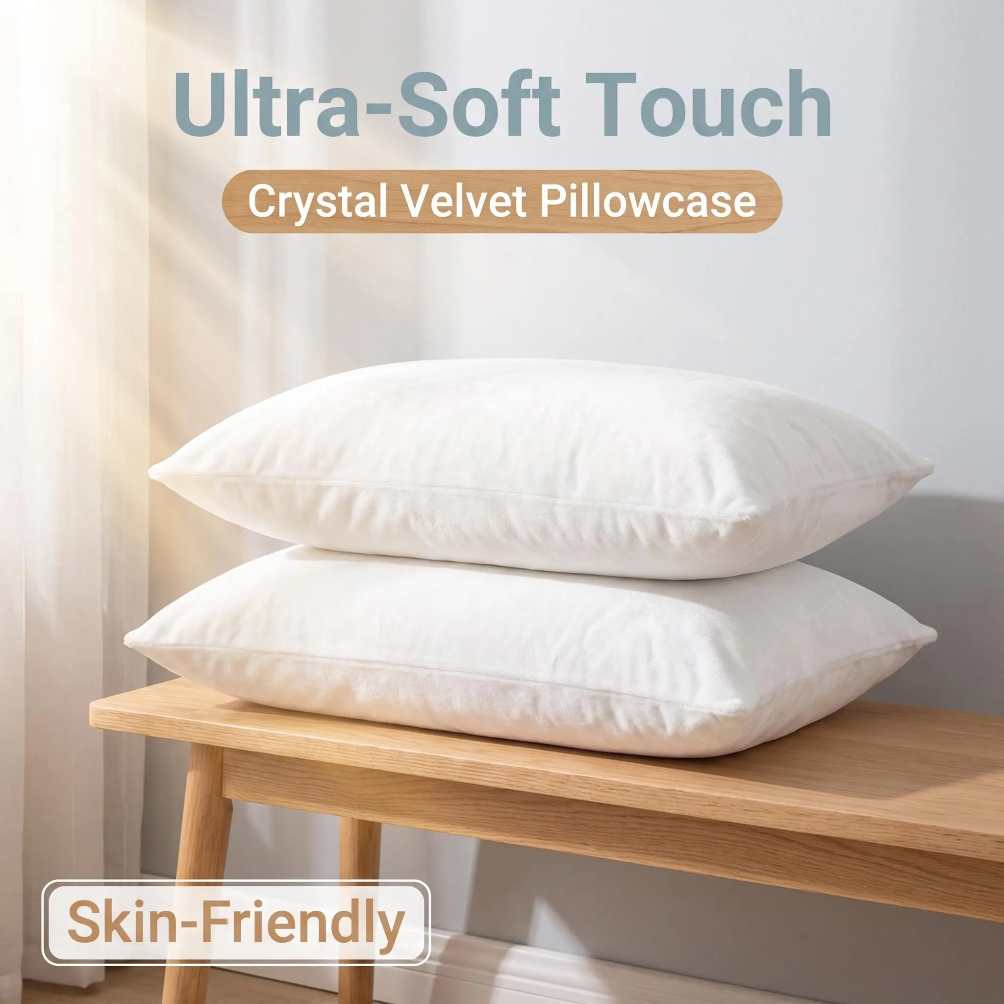 Bedsum 2-Piece Velvet Zippered Pillowcases, Super Soft Comfy Bedding, Luxury Solid Color Pillow Cases for Bedroom, Sofa, Bed Linens, Bedding Supplies