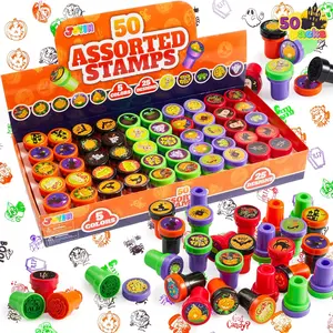 50 Pieces Halloween Assorted Stamps Kids Self Ink Stamps, 25 Designs Plastic Stamps, Trick Or Treat Stamps, Spooky Stamps for Halloween Party Gifts, Game Prizes, Halloween Goodies Bags