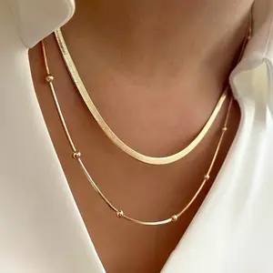 2PCS Elegant Golden Women Necklace Set Women Stainless Steel Double-Layer Chain Exquisite Shiny Women Adjustable Clavicle Chain Weddings, Proms, Music Festivals, And Holiday Wear Accessories Vinatge Daily & Party Wear