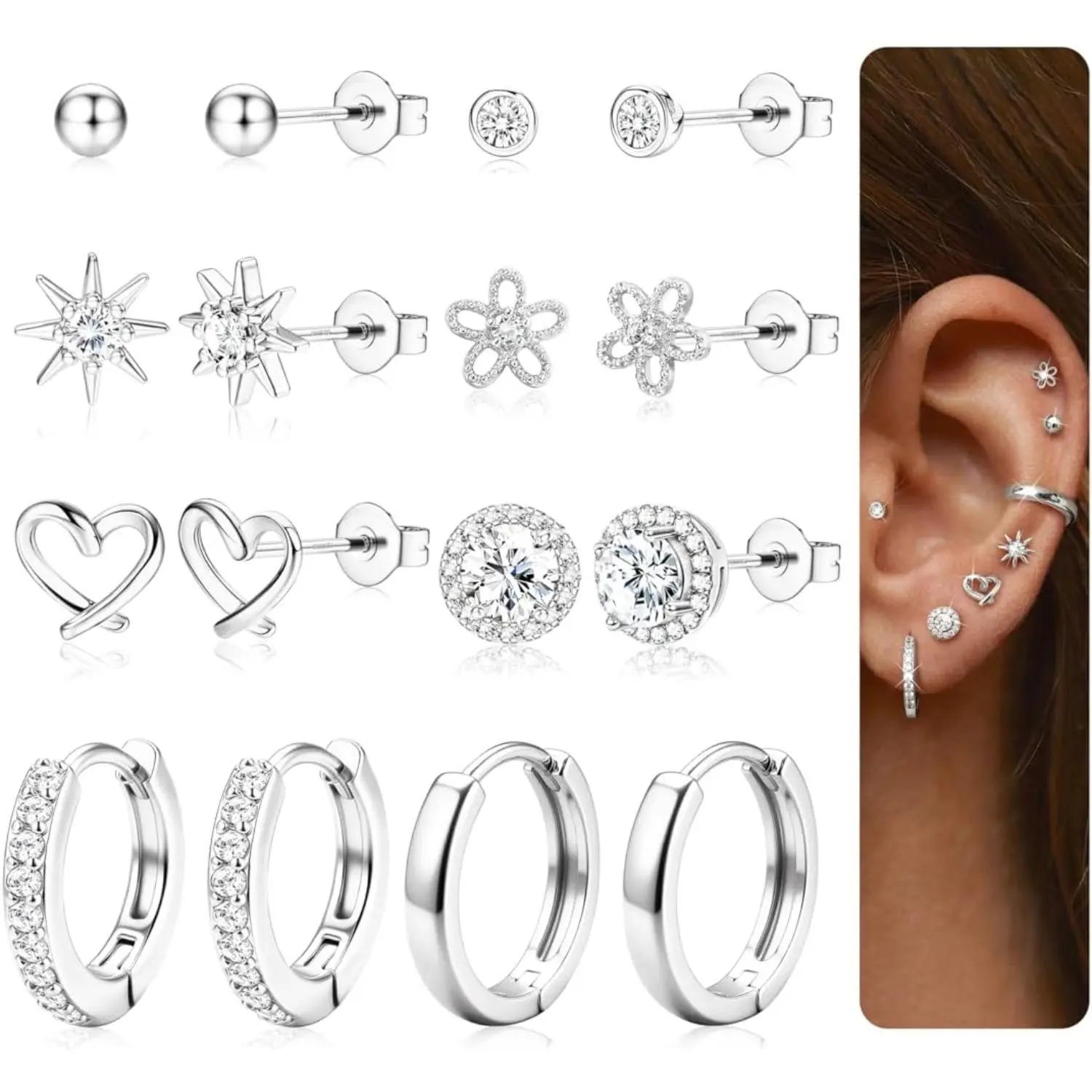 YADOCA 925 Sterling Silver Post Small Stud Hoop Earrings for Women Trendy 14k Plated Gold  Hypoallergenic Stud Huggie Earrings Stack Cartilage Earring Sets for Multiple Piercing