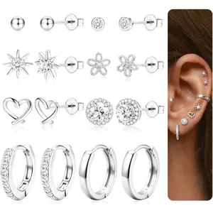 Milacolato 925 Sterling Silver Post Small Stud Hoop Earrings for Women Trendy 14k Plated Gold  Hypoallergenic Stud Huggie Earrings Stack Cartilage Earring Sets for Multiple Piercing