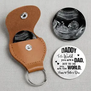 Personalized Leather Photo Pocket Hug, Fathers Day Gift, Encouragement Gift Son, Happy 1st Father’s Day, To me you are the world Pocket Hug