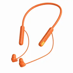 New Orange Neckband Wireless Bluetooth Earbuds, 72H Playtime LED Display, Sweatproof Built-in Mic for Gym Office Commute Games Games