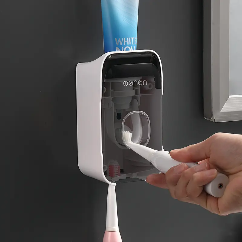 Automatic Toothpaste Dispenser with Toothbrush Holder, No-Drill Wall-Mounted Toothpaste Squeezer for an Easy Daily Routine