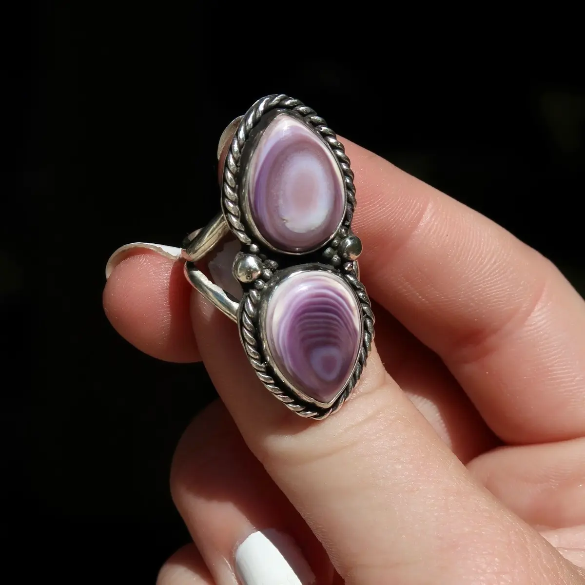 Quahog Shell Sterling Silver Double Band Ring, Size 8