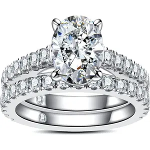 Moissanite Bridal Set, 3CT 8*10 Hidden Matching Eternity Band, S925 Silver Engagement rings & Wedding oval cut Hypoallergenic Four-Claw