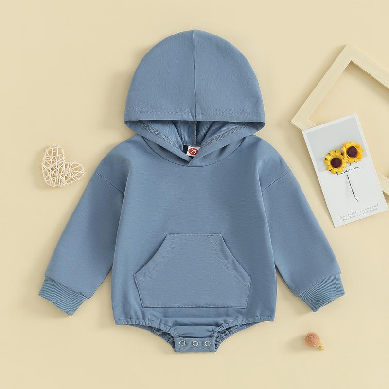 Baby Onesie Newborn Boy Girl Hooded Romper Long Sleeve Front Pocket Solid Color Bodysuit Infant Spring Fall Romper Toddler Outfit Cute