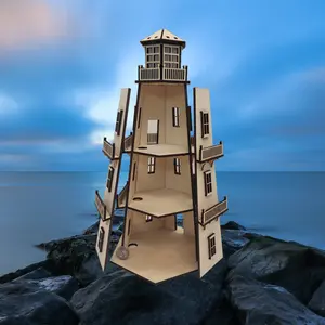 Dollhouse Lighthouse (11") w/LED Beacon Light - 2 Removable Wall Panels (TT)