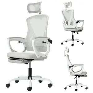 Ergonomic Home Office Chair – High Back Comfort Design, Breathable Mesh, Adjustable Headrest, with Flip-Up Footrest, Reclining & Rocking Mode