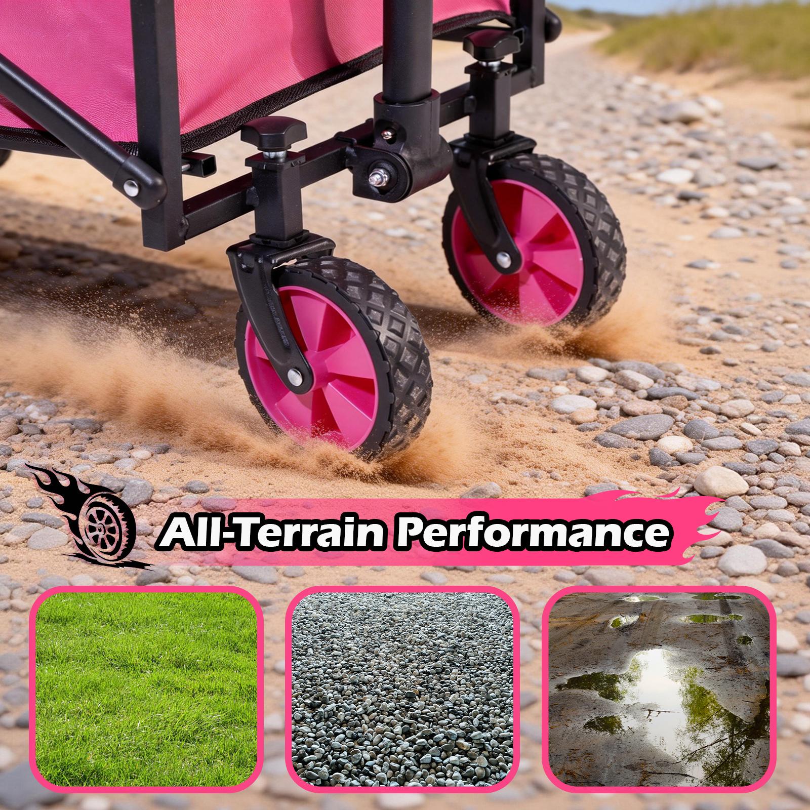 WildFinder Wagon Cart with Wheels with 330LBS Capacity,Heavy Duty Wagon Carts Foldable,Lightweight Utility Portable Cart for Grocery, Shopping, Garden, Camping, Pink