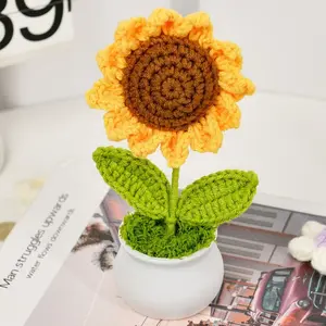 1 pot of handmade crocheted simulated sunflower decorative potted plant, office desktop decoration, bedroom bedside table decoration, daily relaxation mood decoration, holiday gift