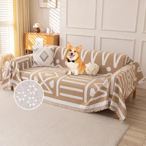 Boho Couch Cover, Non Slip Soft Couch Covers for 3 Cushion Couch, Thick Sofa Slipcover Sectional Sofa Cover Washable Couch Protectors for Dogs (Khaki, 71"x118")