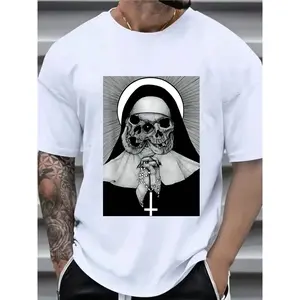 Skull - Nun Graphic T - Shirt: Symbolizing Mortality And Spirituality In A Captivating Design