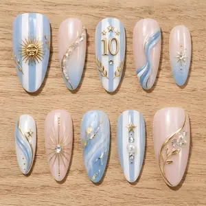 Blue White Soccer Fan Press On Nails | Sun Flag Inspired Nail Art | Game Day Nail Set